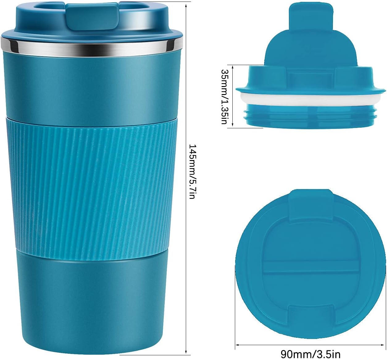 17oz Travel Coffee Cups Insulated Mug Thermal Tumbler to Go with Lid Leak Proof Reusable Stainless Steel Coffee Mug Spill Proof for Hot and Iced Cold Drinks (Black, 510ml)