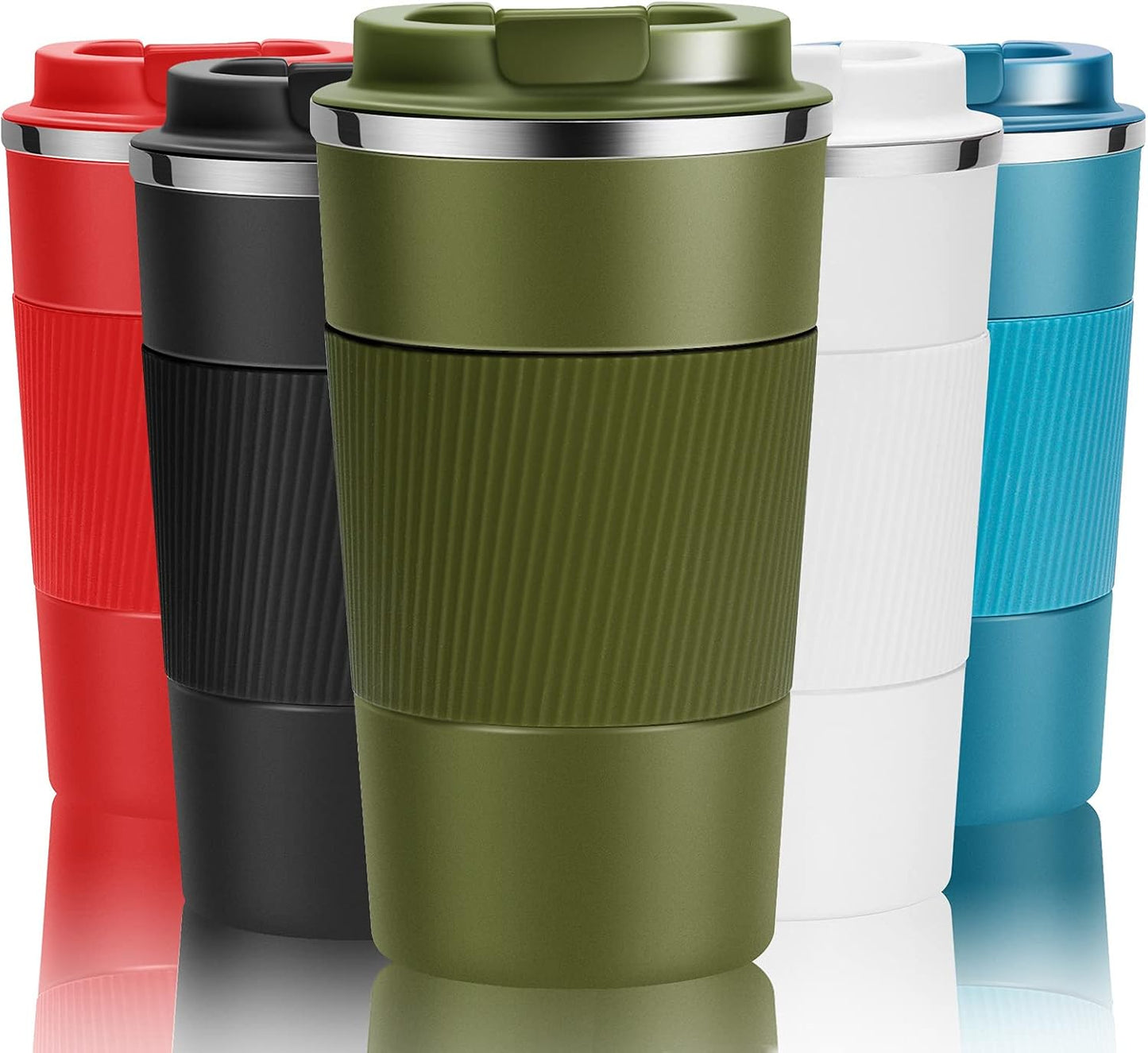 17oz Travel Coffee Cups Insulated Mug Thermal Tumbler to Go with Lid Leak Proof Reusable Stainless Steel Coffee Mug Spill Proof for Hot and Iced Cold Drinks (Black, 510ml)