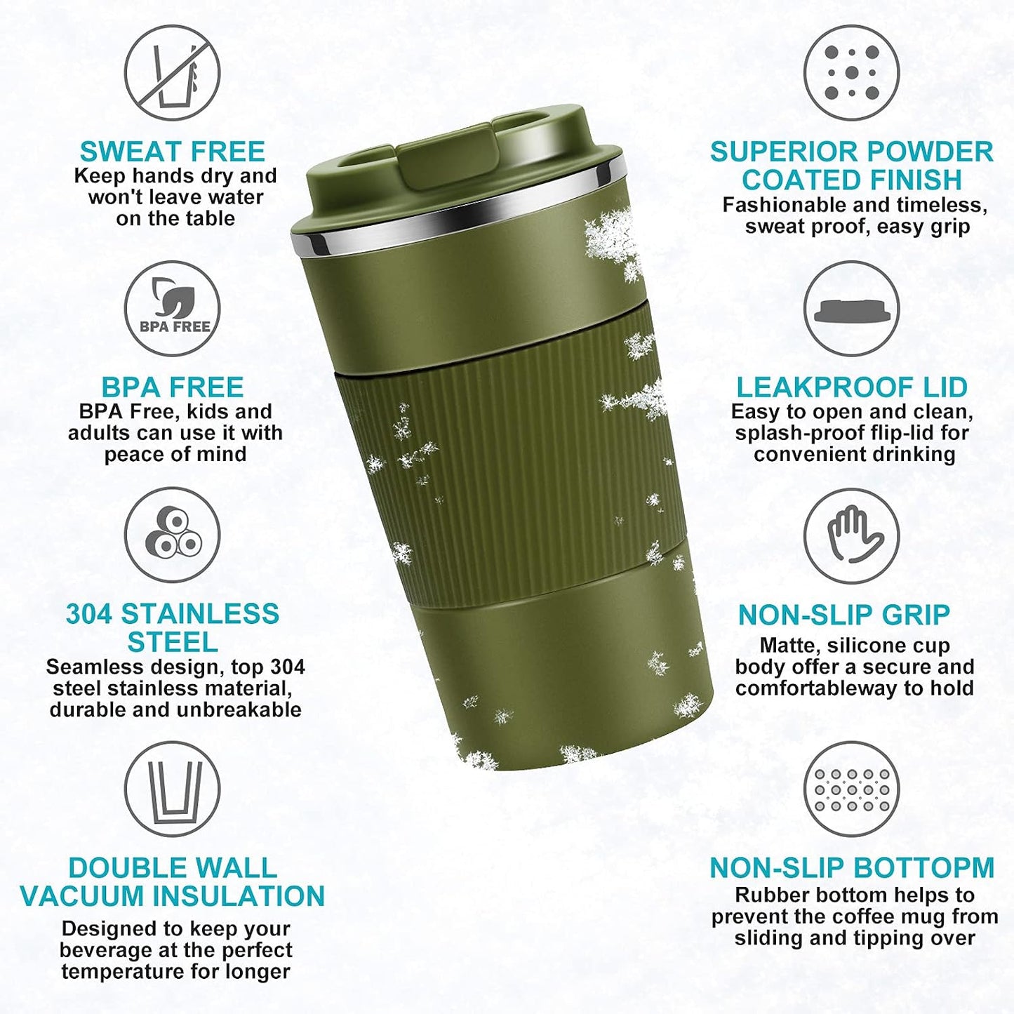 17oz Travel Coffee Cups Insulated Mug Thermal Tumbler to Go with Lid Leak Proof Reusable Stainless Steel Coffee Mug Spill Proof for Hot and Iced Cold Drinks (Black, 510ml)