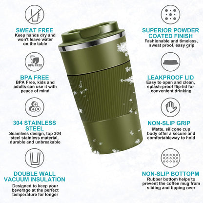 17oz Travel Coffee Cups Insulated Mug Thermal Tumbler to Go with Lid Leak Proof Reusable Stainless Steel Coffee Mug Spill Proof for Hot and Iced Cold Drinks (Black, 510ml)