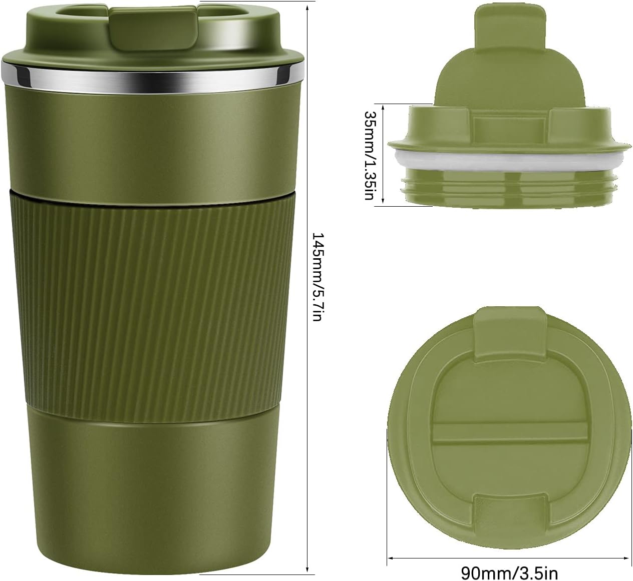 17oz Travel Coffee Cups Insulated Mug Thermal Tumbler to Go with Lid Leak Proof Reusable Stainless Steel Coffee Mug Spill Proof for Hot and Iced Cold Drinks (Black, 510ml)