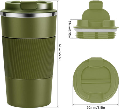 17oz Travel Coffee Cups Insulated Mug Thermal Tumbler to Go with Lid Leak Proof Reusable Stainless Steel Coffee Mug Spill Proof for Hot and Iced Cold Drinks (Black, 510ml)