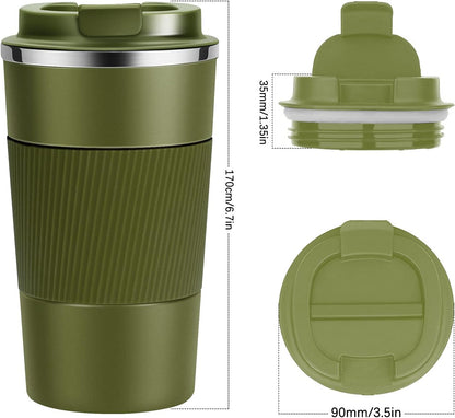 17oz Travel Coffee Cups Insulated Mug Thermal Tumbler to Go with Lid Leak Proof Reusable Stainless Steel Coffee Mug Spill Proof for Hot and Iced Cold Drinks (Black, 510ml)