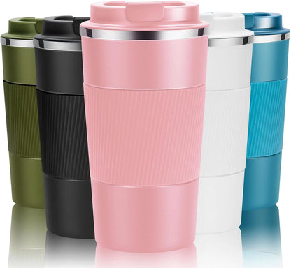 17oz Travel Coffee Cups Insulated Mug Thermal Tumbler to Go with Lid Leak Proof Reusable Stainless Steel Coffee Mug Spill Proof for Hot and Iced Cold Drinks (Black, 510ml)