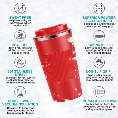 17oz Travel Coffee Cups Insulated Mug Thermal Tumbler to Go with Lid Leak Proof Reusable Stainless Steel Coffee Mug Spill Proof for Hot and Iced Cold Drinks (Black, 510ml)