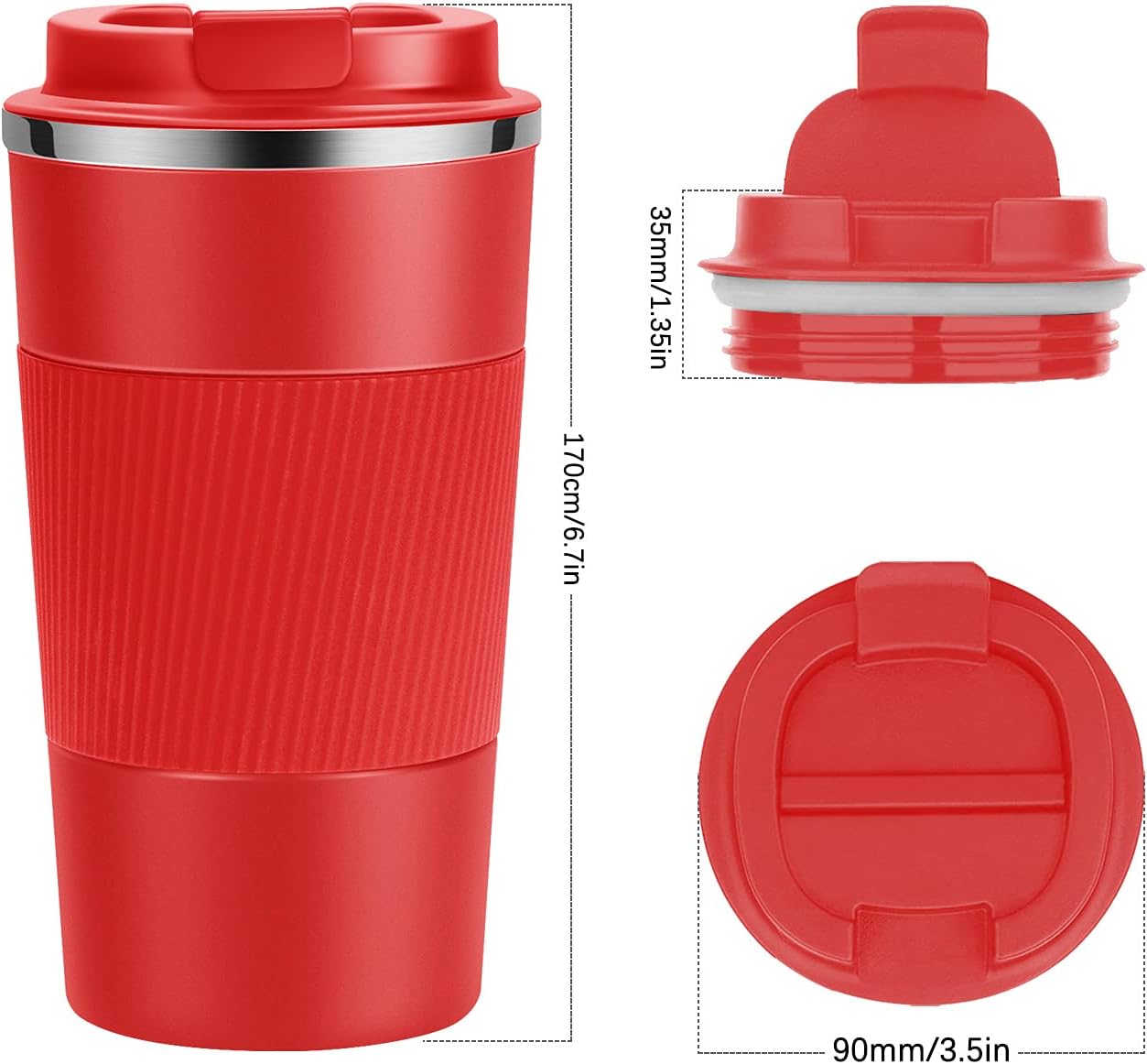 17oz Travel Coffee Cups Insulated Mug Thermal Tumbler to Go with Lid Leak Proof Reusable Stainless Steel Coffee Mug Spill Proof for Hot and Iced Cold Drinks (Black, 510ml)