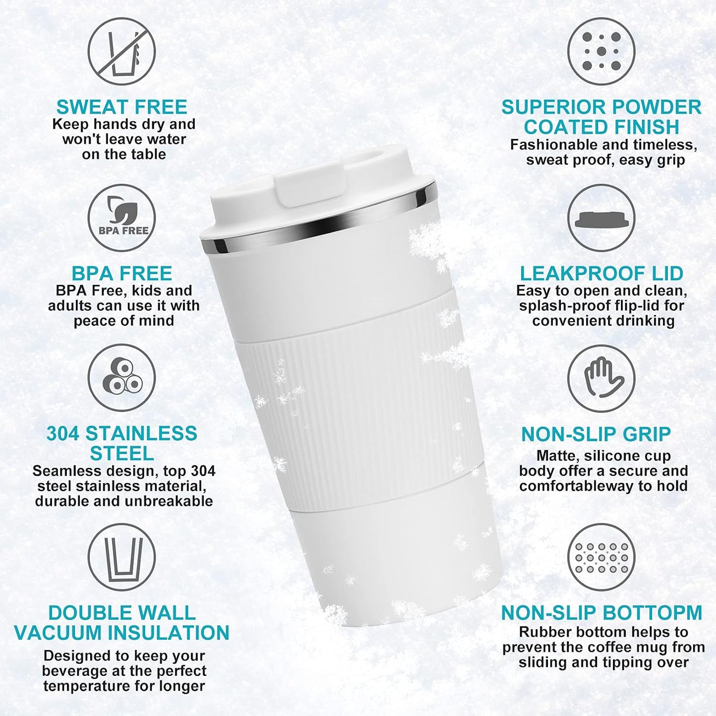17oz Travel Coffee Cups Insulated Mug Thermal Tumbler to Go with Lid Leak Proof Reusable Stainless Steel Coffee Mug Spill Proof for Hot and Iced Cold Drinks (Black, 510ml)