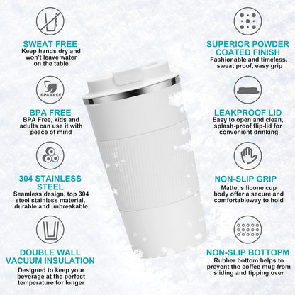 17oz Travel Coffee Cups Insulated Mug Thermal Tumbler to Go with Lid Leak Proof Reusable Stainless Steel Coffee Mug Spill Proof for Hot and Iced Cold Drinks (Black, 510ml)