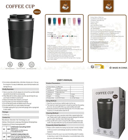 17oz Travel Coffee Cups Insulated Mug Thermal Tumbler to Go with Lid Leak Proof Reusable Stainless Steel Coffee Mug Spill Proof for Hot and Iced Cold Drinks (Black, 510ml)