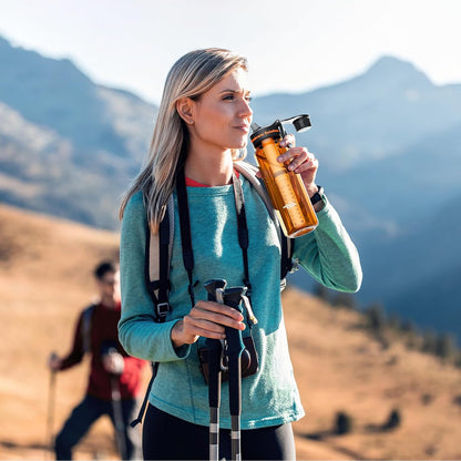 Filtered Water Bottle, C3 Water Bottle Filter with Replaceable ACFX2 Filter Cartridge, Portable Water Filter 36oz BPA-Free for Travel, Hiking & Camping Drinking use(Blue)