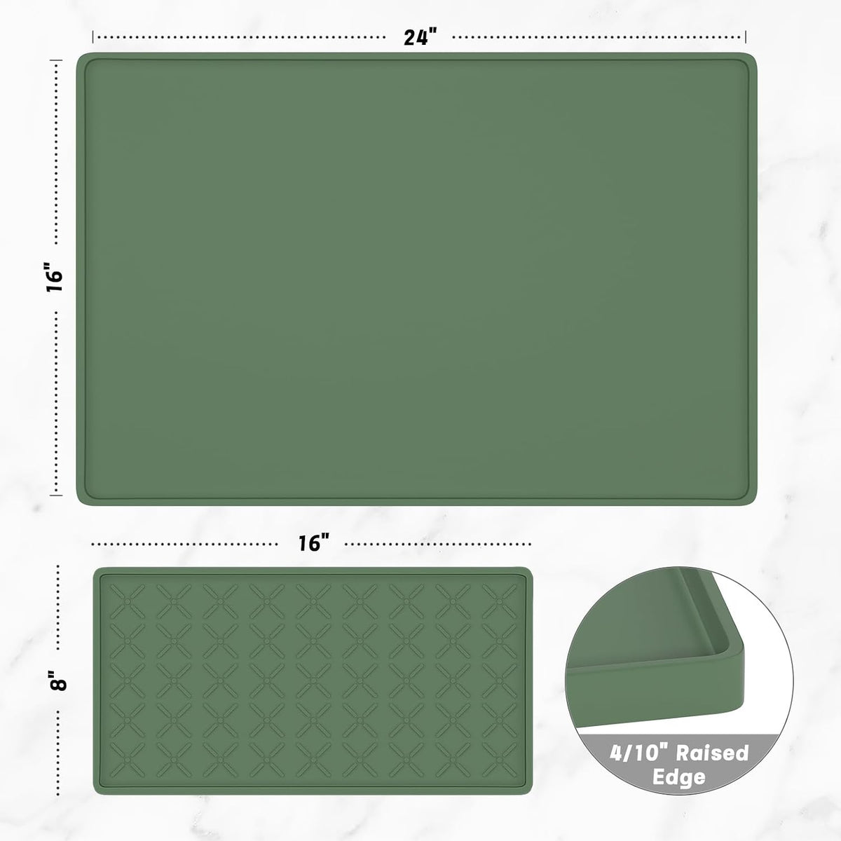 Silicone Coffee Mat, 16" x 24" Waterproof Raised Edge Coffee Bar Mats for Espresso Machine Station Accessories, Heat Resistant Detachable Dish Drying Pad for Kitchen Counter, Dish Rack, Green