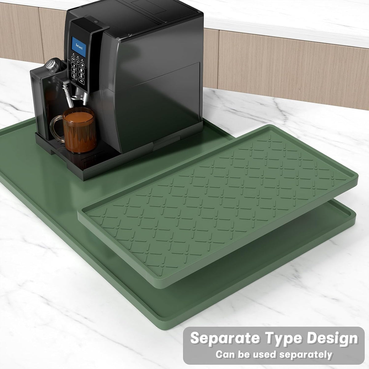 Silicone Coffee Mat, 16" x 24" Waterproof Raised Edge Coffee Bar Mats for Espresso Machine Station Accessories, Heat Resistant Detachable Dish Drying Pad for Kitchen Counter, Dish Rack, Green