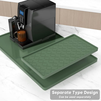 Silicone Coffee Mat, 16" x 24" Waterproof Raised Edge Coffee Bar Mats for Espresso Machine Station Accessories, Heat Resistant Detachable Dish Drying Pad for Kitchen Counter, Dish Rack, Green