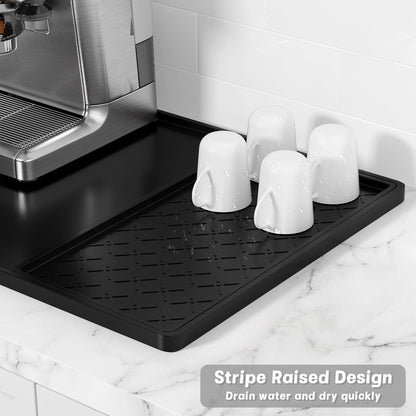 Silicone Coffee Mat, 16" x 24" Waterproof Raised Edge Coffee Bar Mats for Espresso Machine Station Accessories, Heat Resistant Detachable Dish Drying Pad for Kitchen Counter, Dish Rack, Green