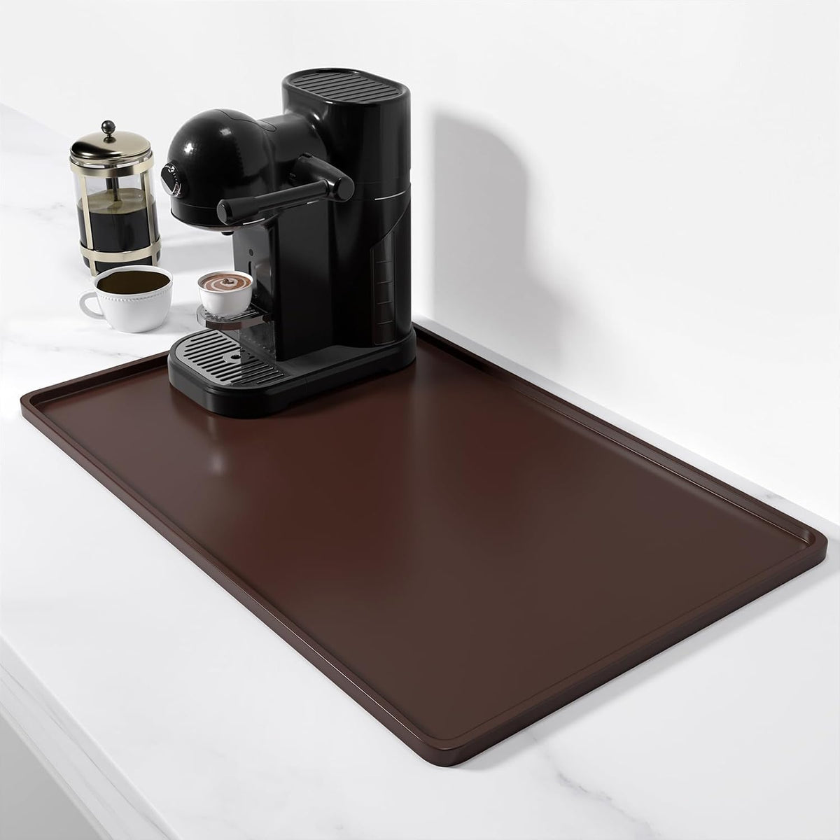 Silicone Coffee Mat, 16" x 24" Waterproof Raised Edge Coffee Bar Mats for Espresso Machine Station Accessories, Heat Resistant Detachable Dish Drying Pad for Kitchen Counter, Dish Rack, Green