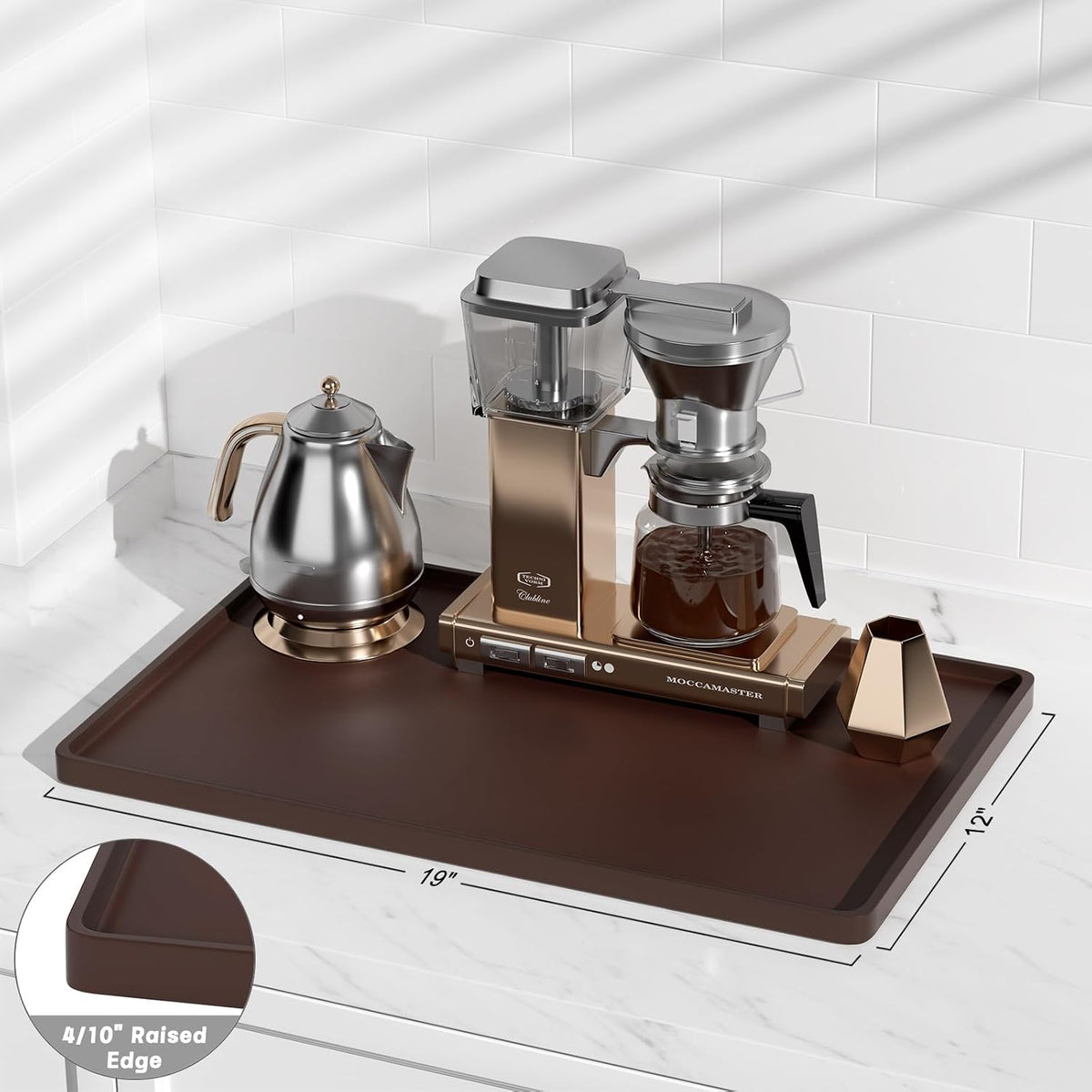 Silicone Coffee Mat, 16" x 24" Waterproof Raised Edge Coffee Bar Mats for Espresso Machine Station Accessories, Heat Resistant Detachable Dish Drying Pad for Kitchen Counter, Dish Rack, Green