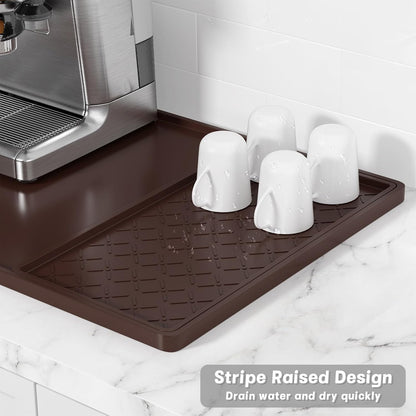 Silicone Coffee Mat, 16" x 24" Waterproof Raised Edge Coffee Bar Mats for Espresso Machine Station Accessories, Heat Resistant Detachable Dish Drying Pad for Kitchen Counter, Dish Rack, Green