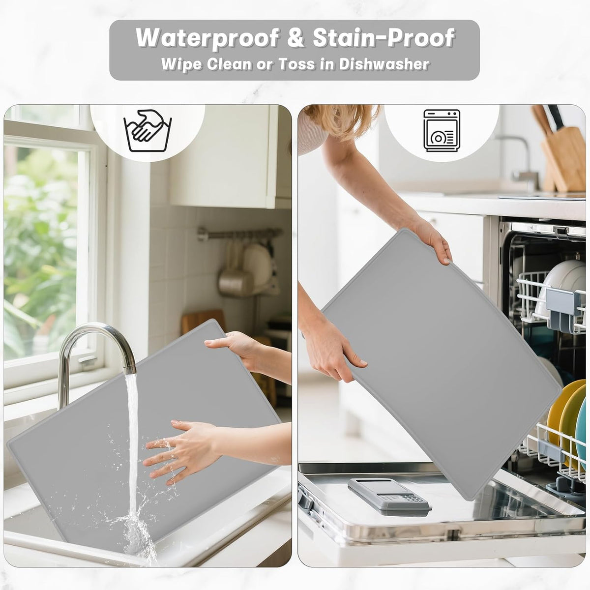 Silicone Coffee Mat, 16" x 24" Waterproof Raised Edge Coffee Bar Mats for Espresso Machine Station Accessories, Heat Resistant Detachable Dish Drying Pad for Kitchen Counter, Dish Rack, Green