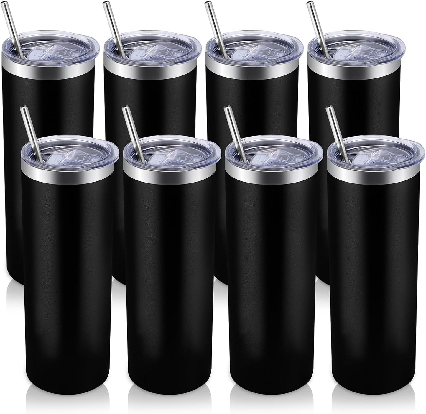 Volhoply 20 oz Skinny Tumbler with Lid and Straw, Stainless Steel Straight Tumblers Cup, Vacuum Insulated Coffee Mug for Home, Office, Travel, DIY (Navy,1 Pack)
