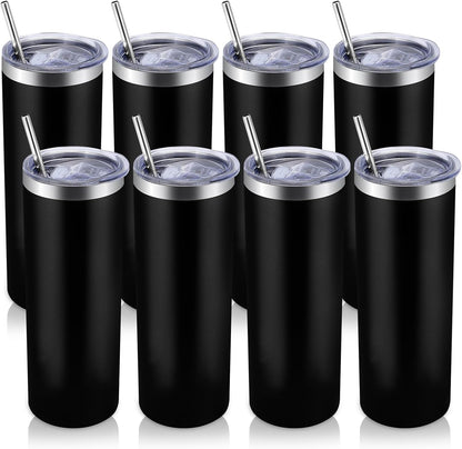 Volhoply 20 oz Skinny Tumbler with Lid and Straw, Stainless Steel Straight Tumblers Cup, Vacuum Insulated Coffee Mug for Home, Office, Travel, DIY (Navy,1 Pack)