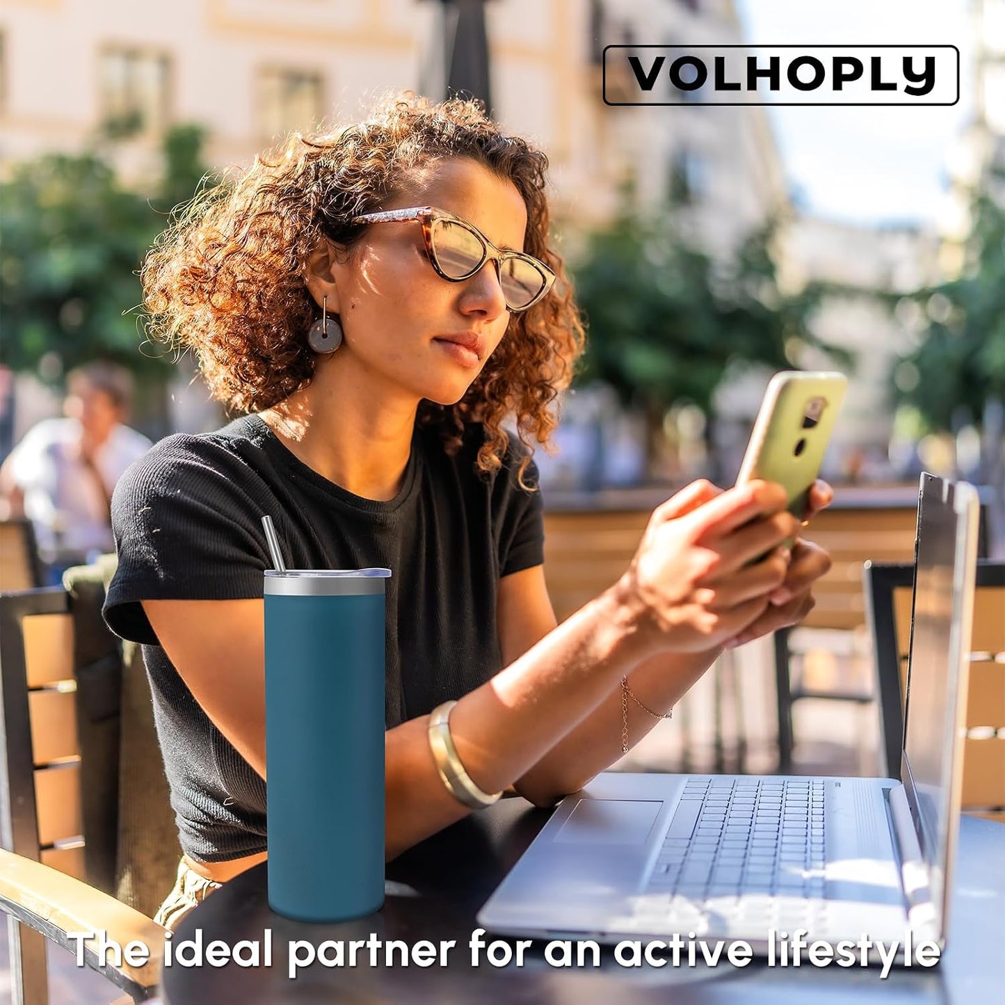 Volhoply 20 oz Skinny Tumbler with Lid and Straw, Stainless Steel Straight Tumblers Cup, Vacuum Insulated Coffee Mug for Home, Office, Travel, DIY (Navy,1 Pack)