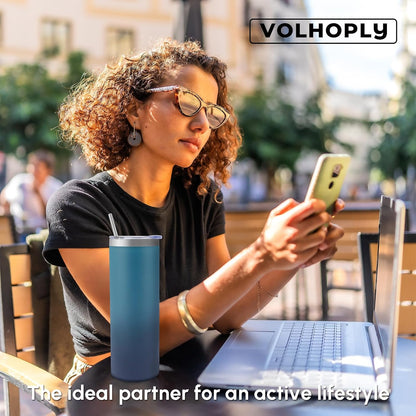 Volhoply 20 oz Skinny Tumbler with Lid and Straw, Stainless Steel Straight Tumblers Cup, Vacuum Insulated Coffee Mug for Home, Office, Travel, DIY (Navy,1 Pack)
