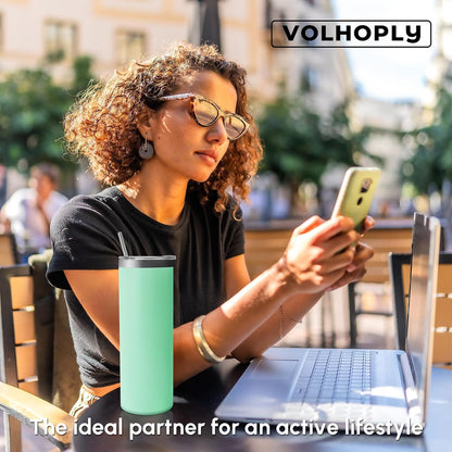Volhoply 20 oz Skinny Tumbler with Lid and Straw, Stainless Steel Straight Tumblers Cup, Vacuum Insulated Coffee Mug for Home, Office, Travel, DIY (Navy,1 Pack)