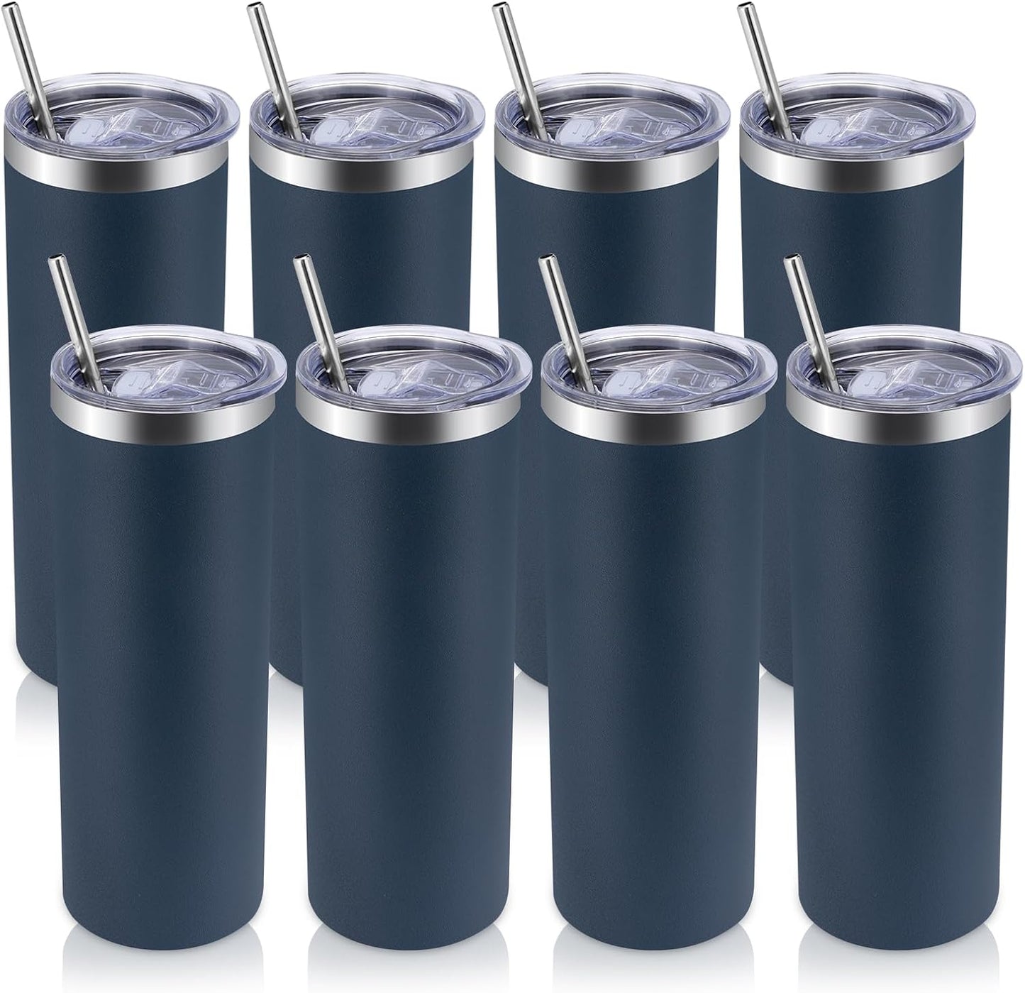 Volhoply 20 oz Skinny Tumbler with Lid and Straw, Stainless Steel Straight Tumblers Cup, Vacuum Insulated Coffee Mug for Home, Office, Travel, DIY (Navy,1 Pack)