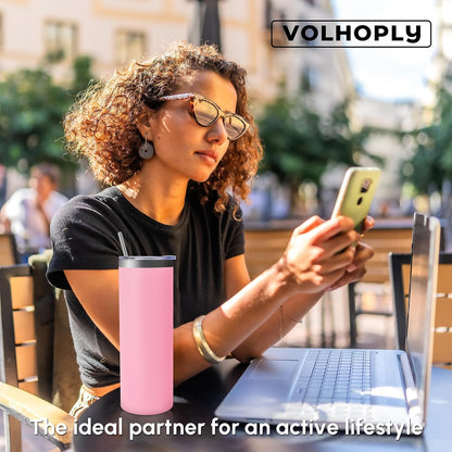 Volhoply 20 oz Skinny Tumbler with Lid and Straw, Stainless Steel Straight Tumblers Cup, Vacuum Insulated Coffee Mug for Home, Office, Travel, DIY (Navy,1 Pack)