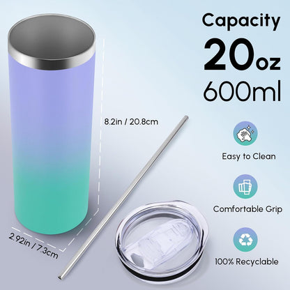 Volhoply 20 oz Skinny Tumbler with Lid and Straw, Stainless Steel Straight Tumblers Cup, Vacuum Insulated Coffee Mug for Home, Office, Travel, DIY (Navy,1 Pack)