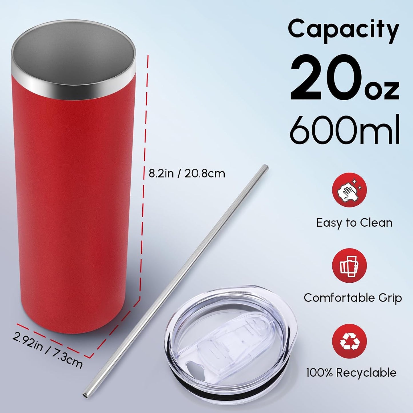 Volhoply 20 oz Skinny Tumbler with Lid and Straw, Stainless Steel Straight Tumblers Cup, Vacuum Insulated Coffee Mug for Home, Office, Travel, DIY (Navy,1 Pack)