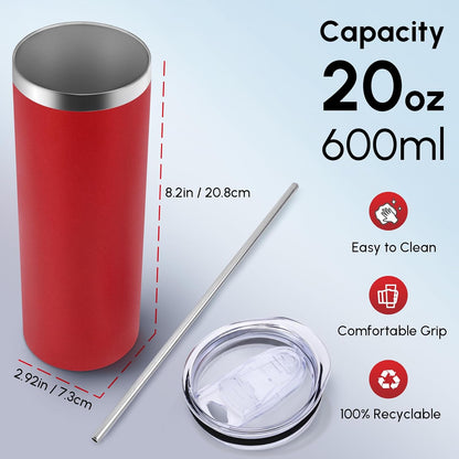 Volhoply 20 oz Skinny Tumbler with Lid and Straw, Stainless Steel Straight Tumblers Cup, Vacuum Insulated Coffee Mug for Home, Office, Travel, DIY (Navy,1 Pack)
