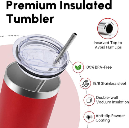 Volhoply 20 oz Skinny Tumbler with Lid and Straw, Stainless Steel Straight Tumblers Cup, Vacuum Insulated Coffee Mug for Home, Office, Travel, DIY (Navy,1 Pack)