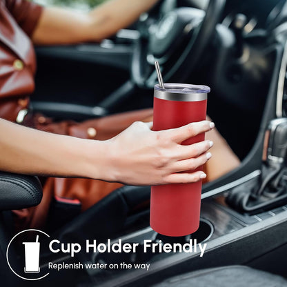 Volhoply 20 oz Skinny Tumbler with Lid and Straw, Stainless Steel Straight Tumblers Cup, Vacuum Insulated Coffee Mug for Home, Office, Travel, DIY (Navy,1 Pack)