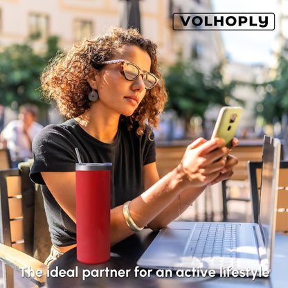 Volhoply 20 oz Skinny Tumbler with Lid and Straw, Stainless Steel Straight Tumblers Cup, Vacuum Insulated Coffee Mug for Home, Office, Travel, DIY (Navy,1 Pack)