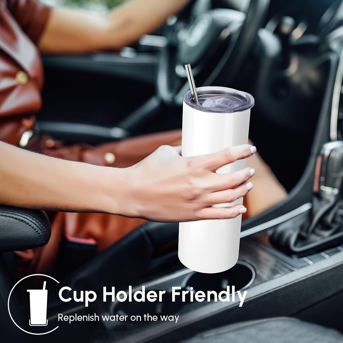 Volhoply 20 oz Skinny Tumbler with Lid and Straw, Stainless Steel Straight Tumblers Cup, Vacuum Insulated Coffee Mug for Home, Office, Travel, DIY (Navy,1 Pack)