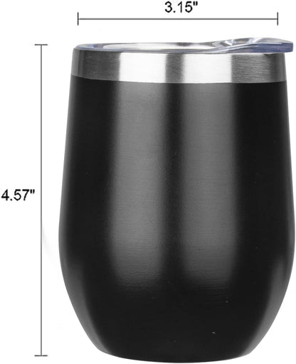 12 Oz Insulated Wine Tumbler with Lid Wine Glass Coffee Cup(Black,1)