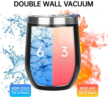 12 Oz Insulated Wine Tumbler with Lid Wine Glass Coffee Cup(Black,1)