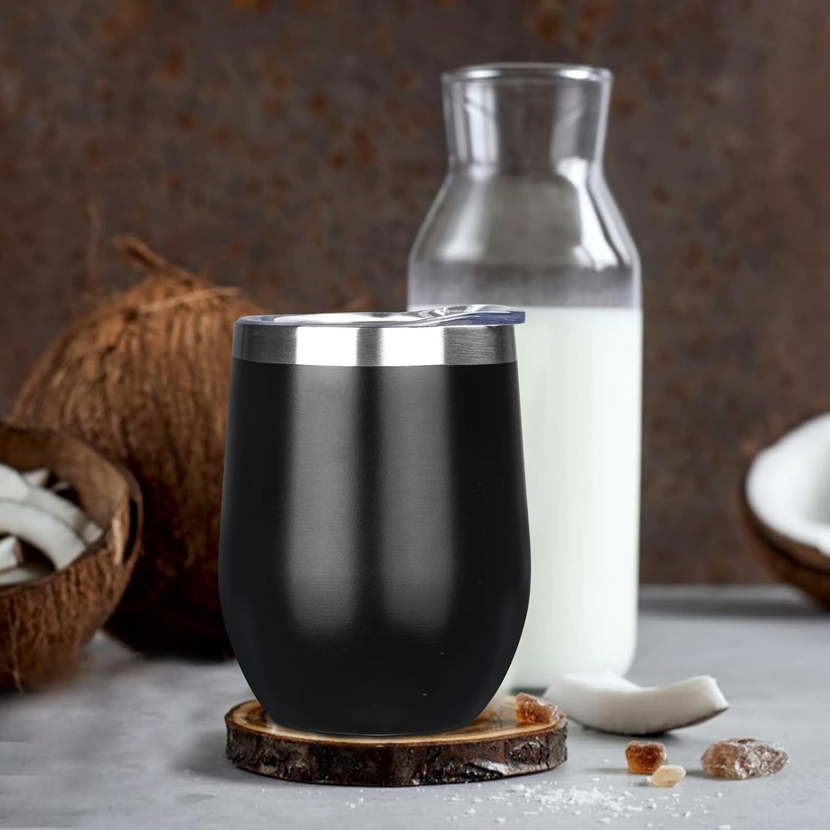 12 Oz Insulated Wine Tumbler with Lid Wine Glass Coffee Cup(Black,1)