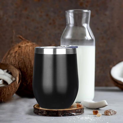 12 Oz Insulated Wine Tumbler with Lid Wine Glass Coffee Cup(Black,1)