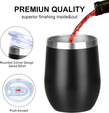 12 Oz Insulated Wine Tumbler with Lid Wine Glass Coffee Cup(Black,1)