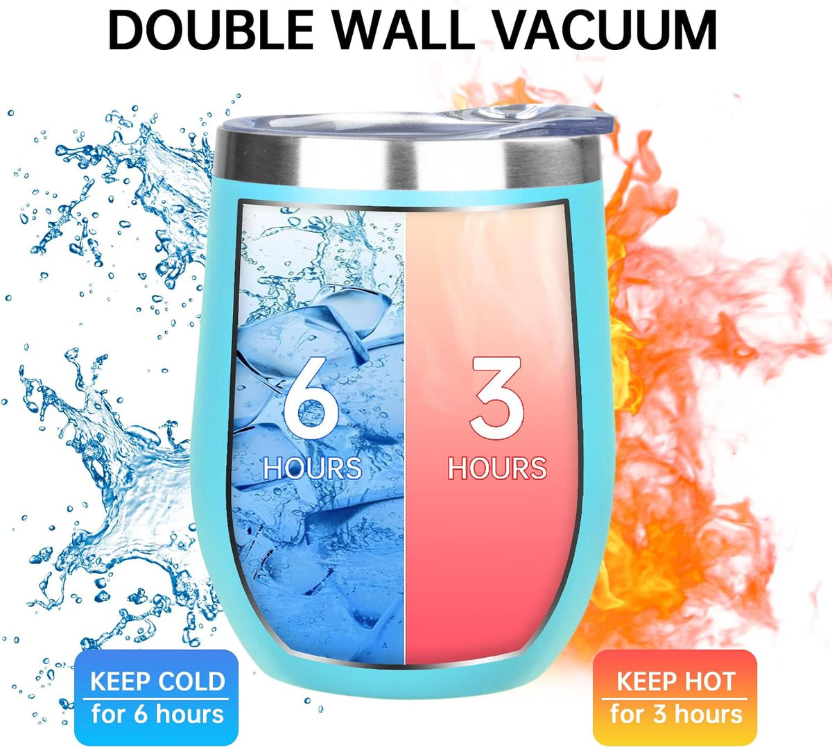 12 Oz Insulated Wine Tumbler with Lid Wine Glass Coffee Cup(Black,1)