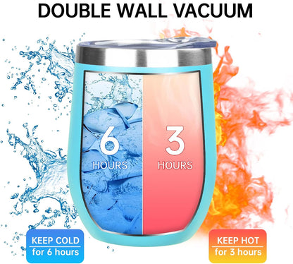 12 Oz Insulated Wine Tumbler with Lid Wine Glass Coffee Cup(Black,1)