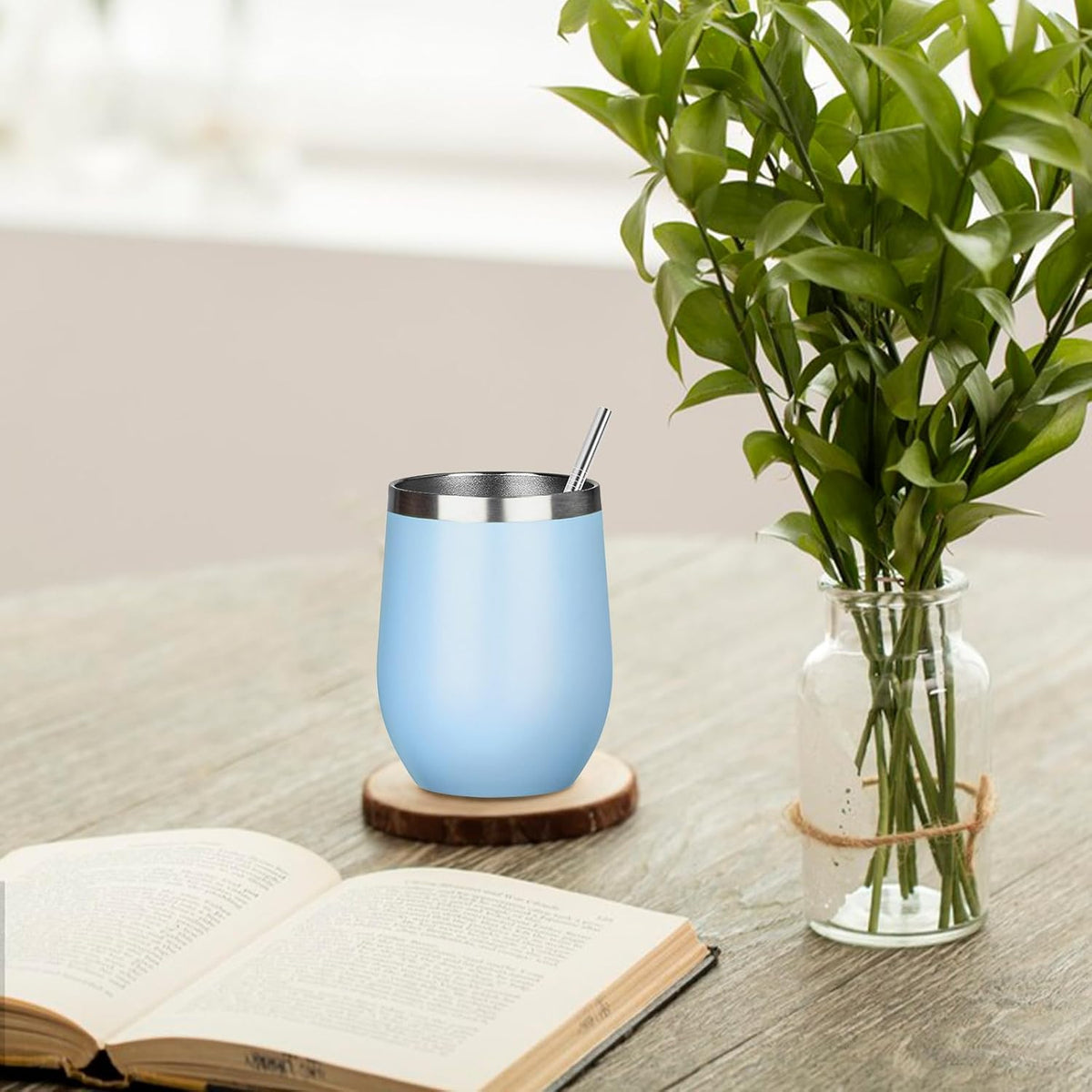 12 Oz Insulated Wine Tumbler with Lid Wine Glass Coffee Cup(Black,1)