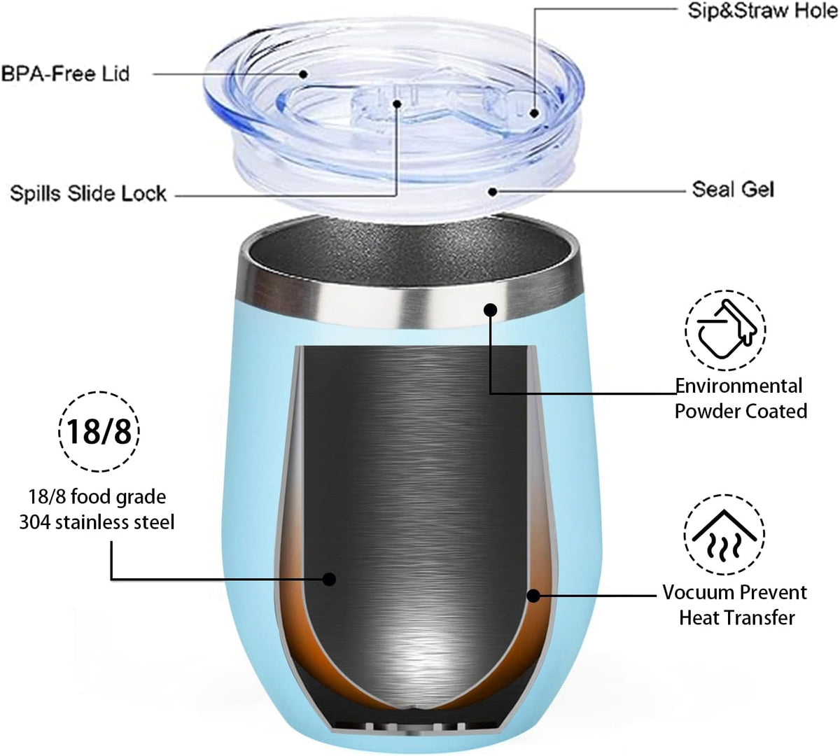 12 Oz Insulated Wine Tumbler with Lid Wine Glass Coffee Cup(Black,1)