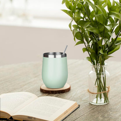 12 Oz Insulated Wine Tumbler with Lid Wine Glass Coffee Cup(Black,1)