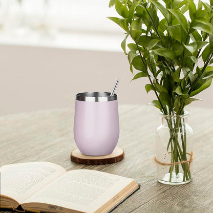12 Oz Insulated Wine Tumbler with Lid Wine Glass Coffee Cup(Black,1)