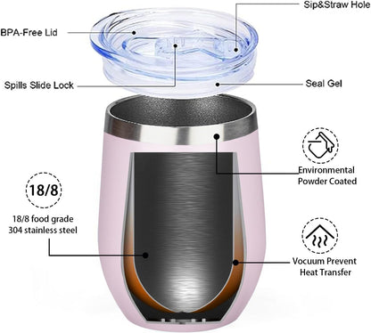 12 Oz Insulated Wine Tumbler with Lid Wine Glass Coffee Cup(Black,1)