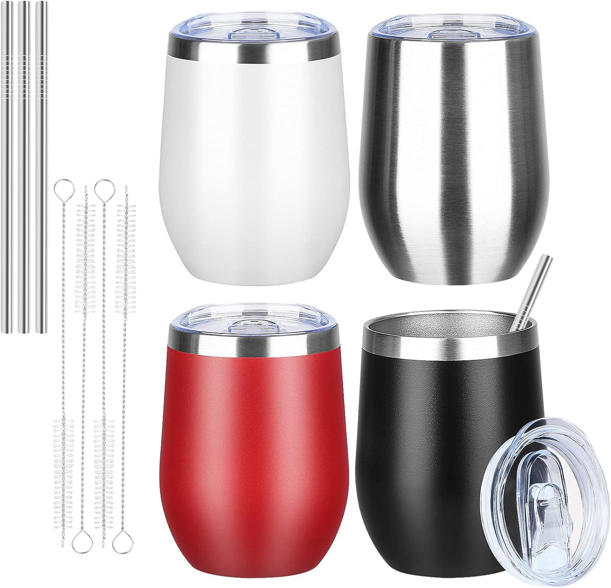 12 Oz Insulated Wine Tumbler with Lid Wine Glass Coffee Cup(Black,1)