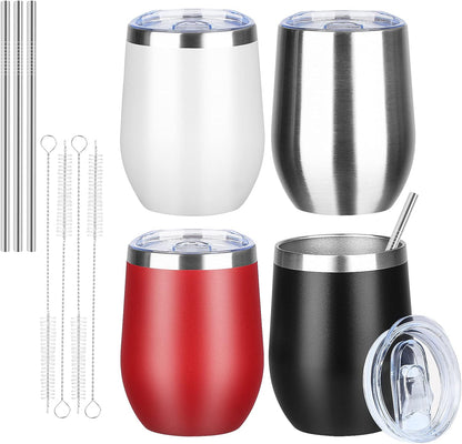 12 Oz Insulated Wine Tumbler with Lid Wine Glass Coffee Cup(Black,1)